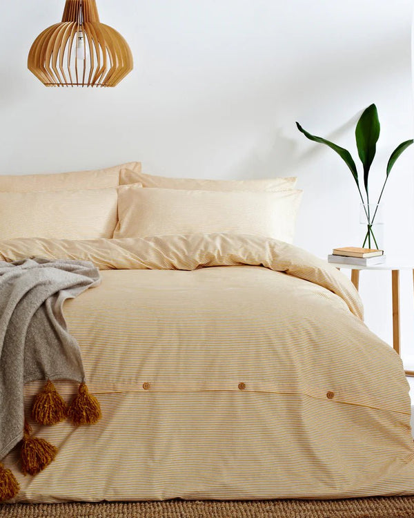 Holbury Mélange Stripe 100% Cotton Duvet Cover Set in Ochre