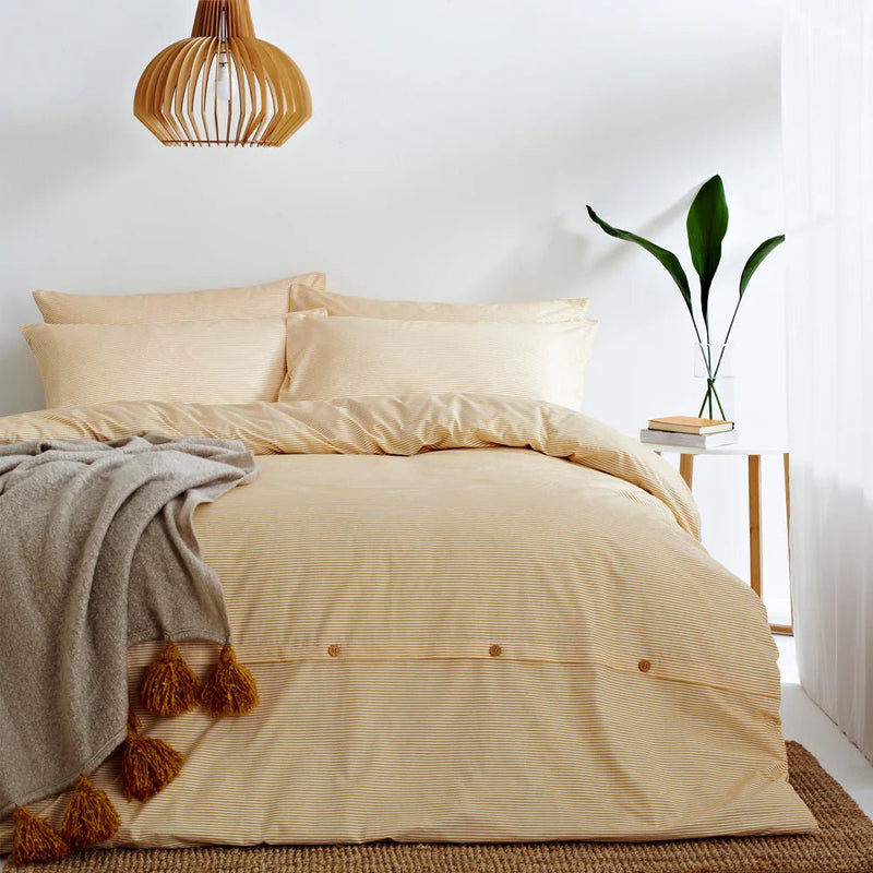 Holbury Mélange Stripe 100% Cotton Duvet Cover Set in Ochre