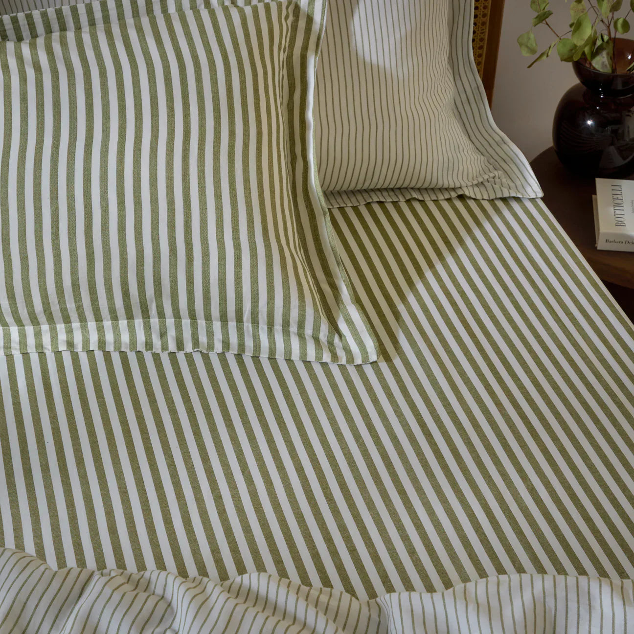 Yard (Riva Home) Bedspread Single / Olive Hebden 100% Cotton Striped Fitted Bed Sheet by Yard