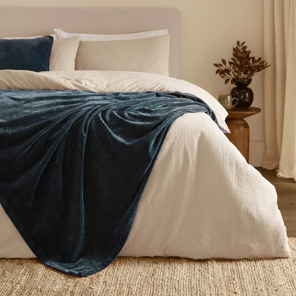 Yard (Riva Home) Bedspread/Throw 130cm x 180cm / Navy HEAVY CHENILLE VELVET THROW  (9 colour option available) by Yard