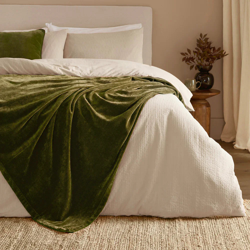 Yard (Riva Home) Bedspread/Throw 130cm x 180cm / Olive HEAVY CHENILLE VELVET THROW  (9 colour option available) by Yard