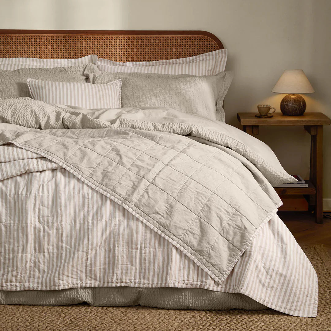 Yard (Riva Home) Bedspread/Throw 150cm x 200cm / Natural/Stone HEBDEN QUILTED STRIPE COTTON BEDSPREAD by Yard