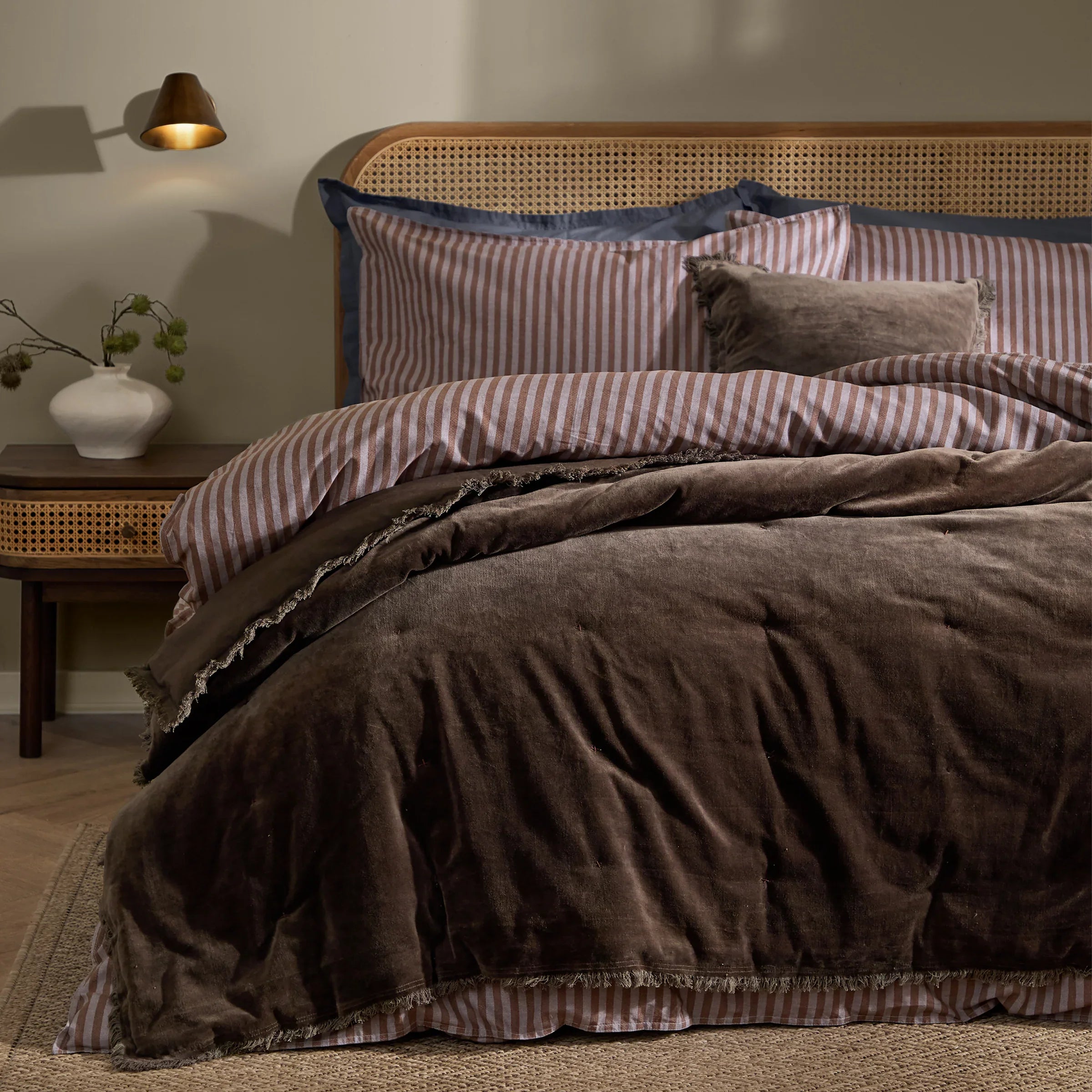 Yard (Riva Home) Bedspread/Throw Bitter Chocolate JAYE COTTON VELVET FILLED BEDSPREAD by Yard