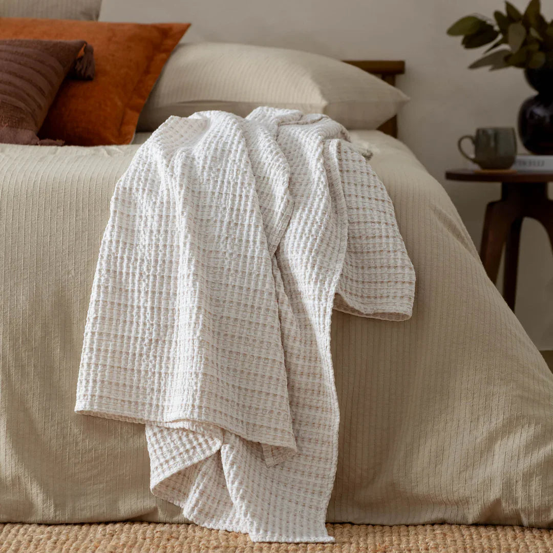 Yard (Riva Home) Bedspread/Throw Natural WAFFLE TEXTURED 100% COTTON BEDSPREAD by Yard