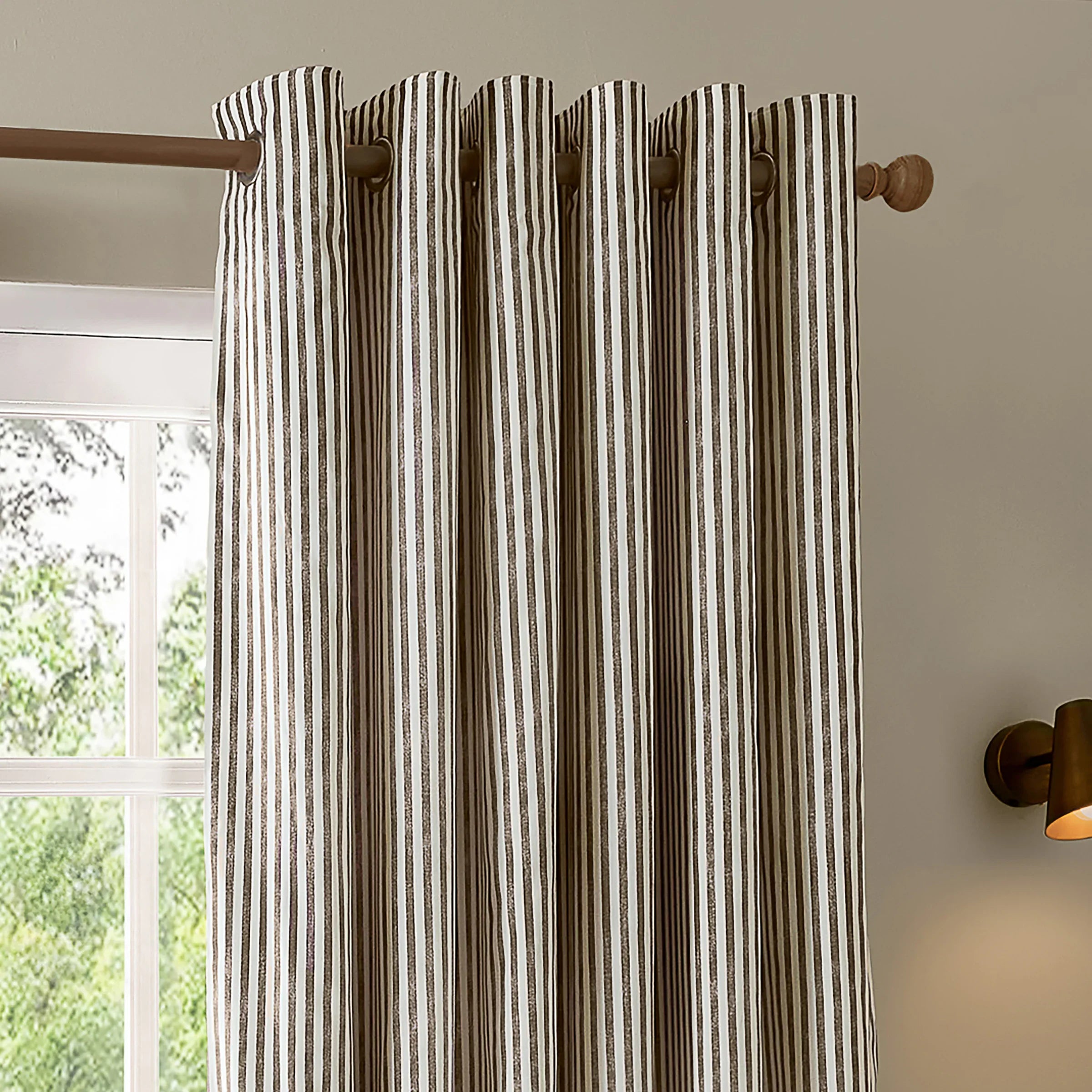 Yard (Riva Home) Curtains 66in x 72in (168cm x 183cm) / Eyelet / Fully Lined HEBDEN STRIPED 100% COTTON LINED CURTAINS CHOCOLATE by Yard