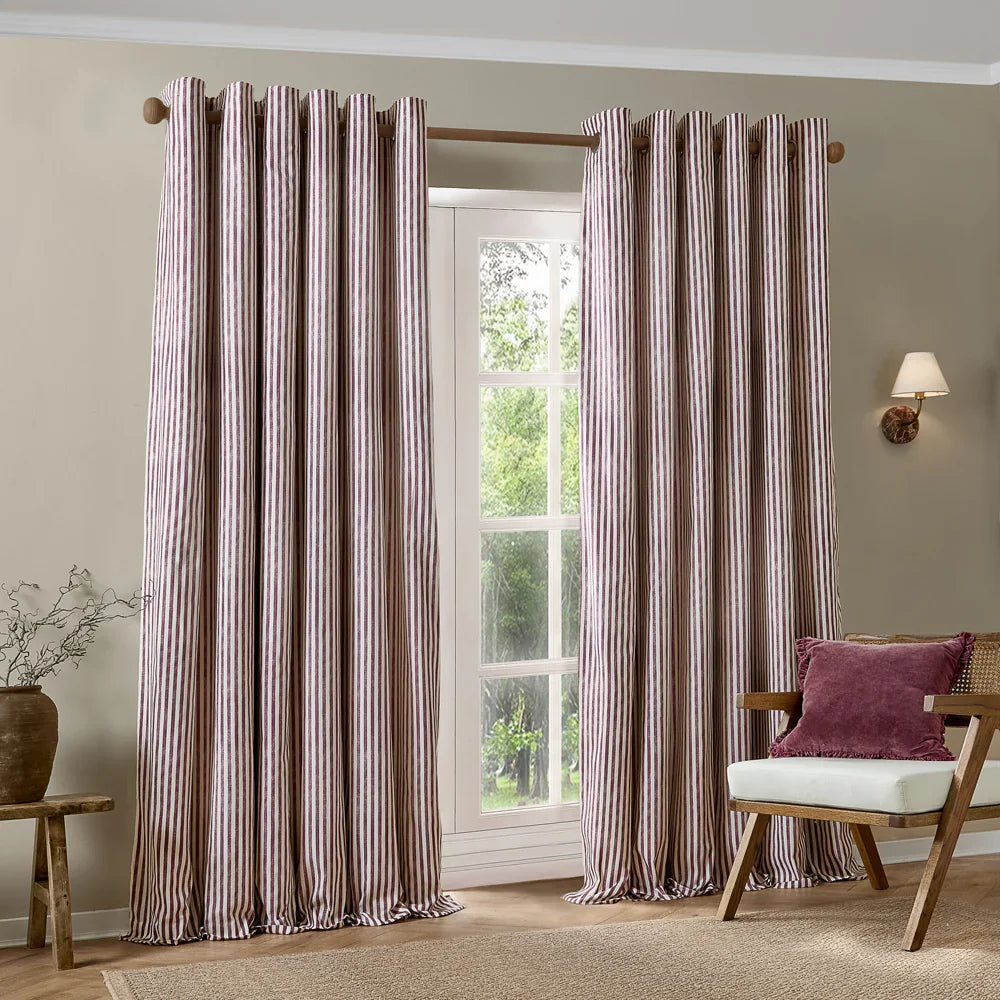 Yard (Riva Home) Curtains Beetroot / 66in x 72in (168cm x 183cm) / Fully Lined HEBDEN STRIPED 100% COTTON CURTAINS Eyelet by Furn