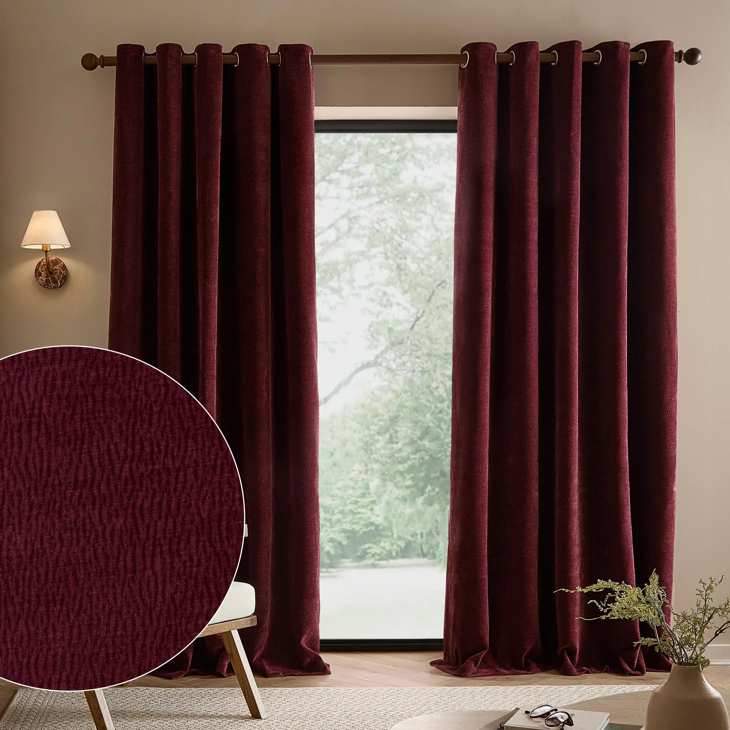 Yard (Riva Home) Curtains Beetroot / W 168cm x H 183cm (66" x 72") / Grommet/eyelet HEATH WASHED VELVET FULLY LINED CURTAINS by Yard