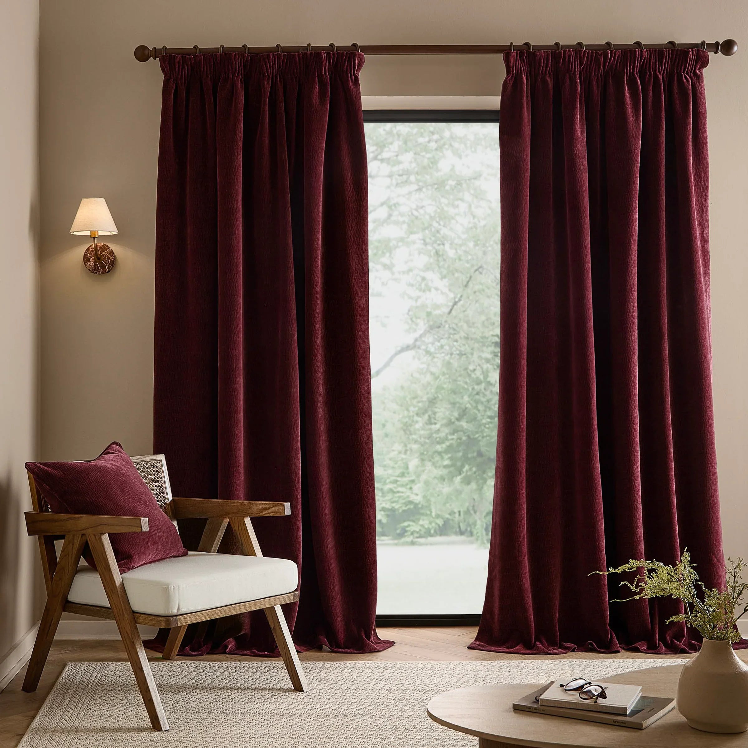 Yard (Riva Home) Curtains Beetroot / W 168cm x H 183cm (66" x 72") / Pencil pleat HEATH WASHED VELVET FULLY LINED CURTAINS by Yard
