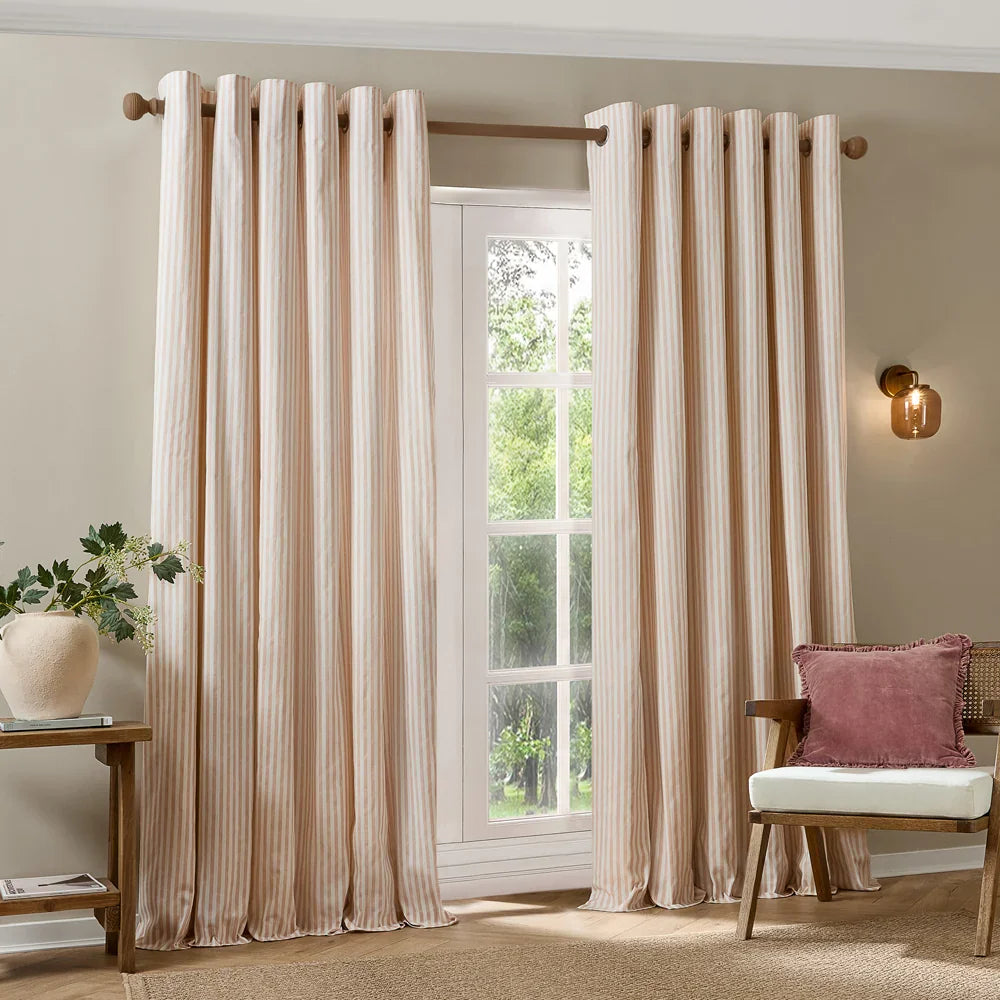 Yard (Riva Home) Curtains Blush / 66in x 72in (168cm x 183cm) / Fully Lined HEBDEN STRIPED 100% COTTON CURTAINS Eyelet by Furn