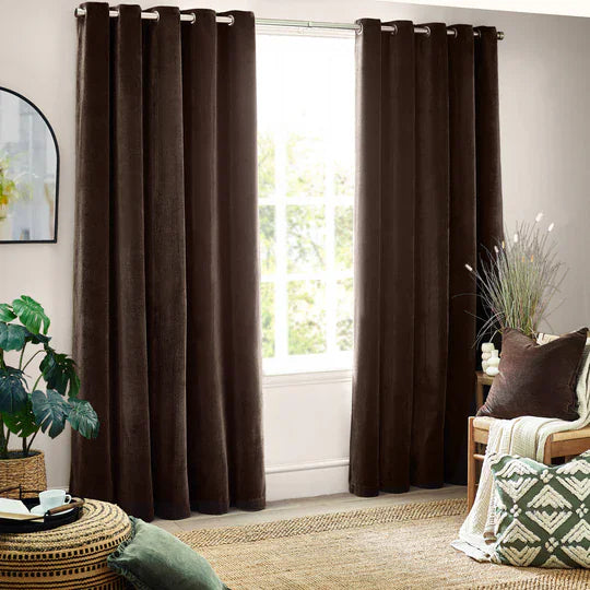 Yard (Riva Home) Curtains Brown / Blackout Lined / W 168cm x H 183cm (66" x 72") HEAVY CHENILLE EYELET CURTAINS by Yard