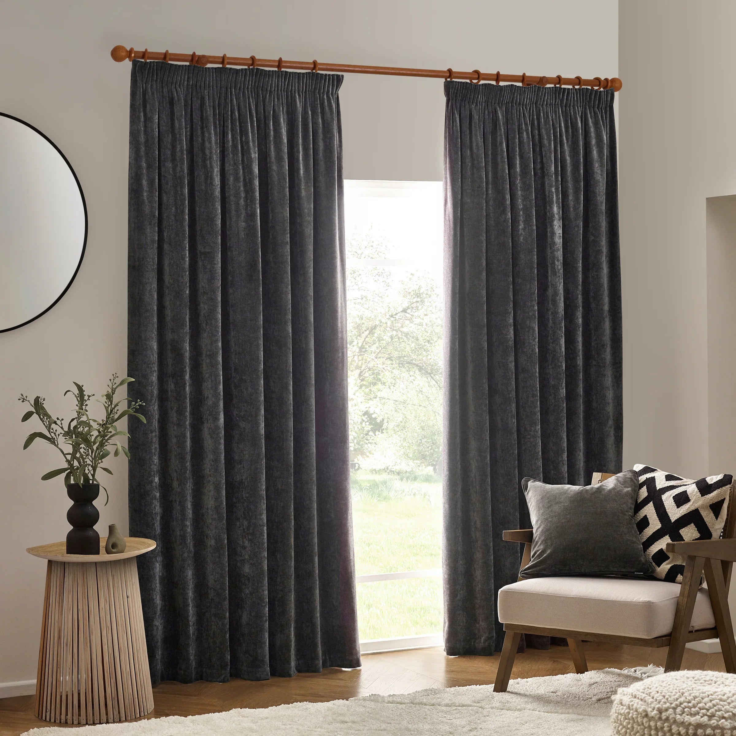 Yard (Riva Home) Curtains Charcoal / Fully Lined / W 168cm x H 183cm (66" x 72") HEAVY CHENILLE PENCIL PLEAT CURTAINS (12 colours available) by Yard