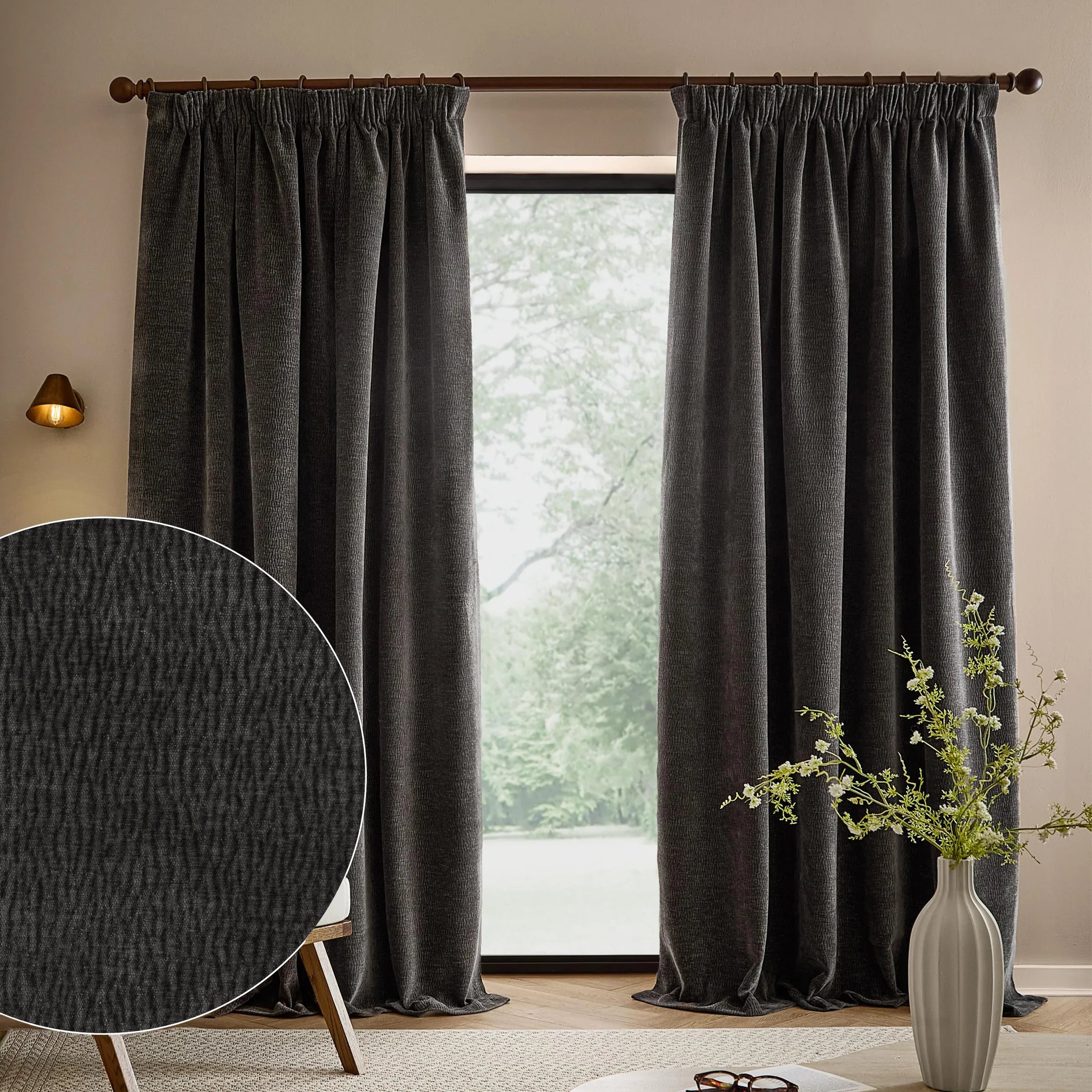 Yard (Riva Home) Curtains Charcoal / W 168cm x H 183cm (66" x 72") / Pencil pleat HEATH WASHED VELVET FULLY LINED CURTAINS by Yard
