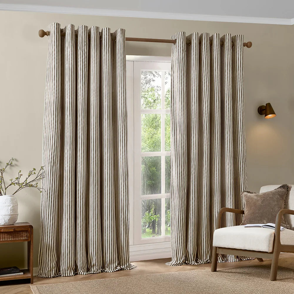 Yard (Riva Home) Curtains Chocolate / 66in x 72in (168cm x 183cm) / Fully Lined HEBDEN STRIPED 100% COTTON CURTAINS Eyelet by Furn