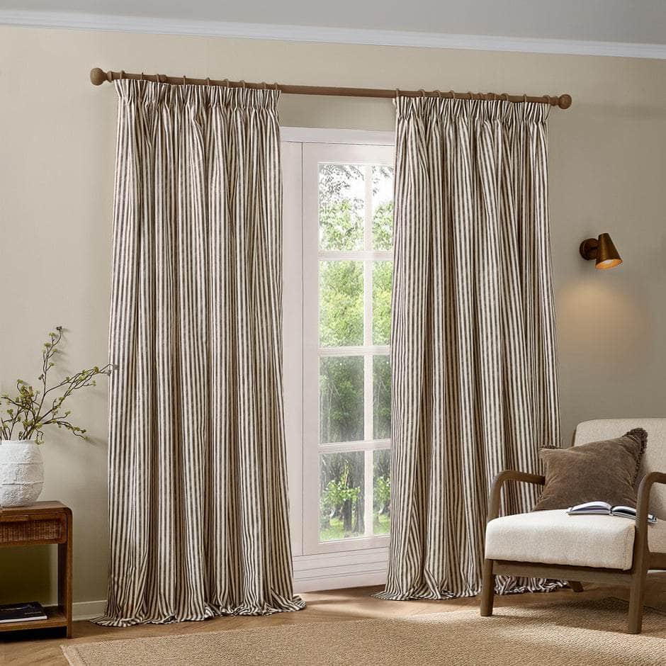 Yard (Riva Home) Curtains Chocolate / 66in x 72in (168cm x 183cm) / Fully Lined HEBDEN STRIPED 100% COTTON CURTAINS Pencil Pleat by Yard