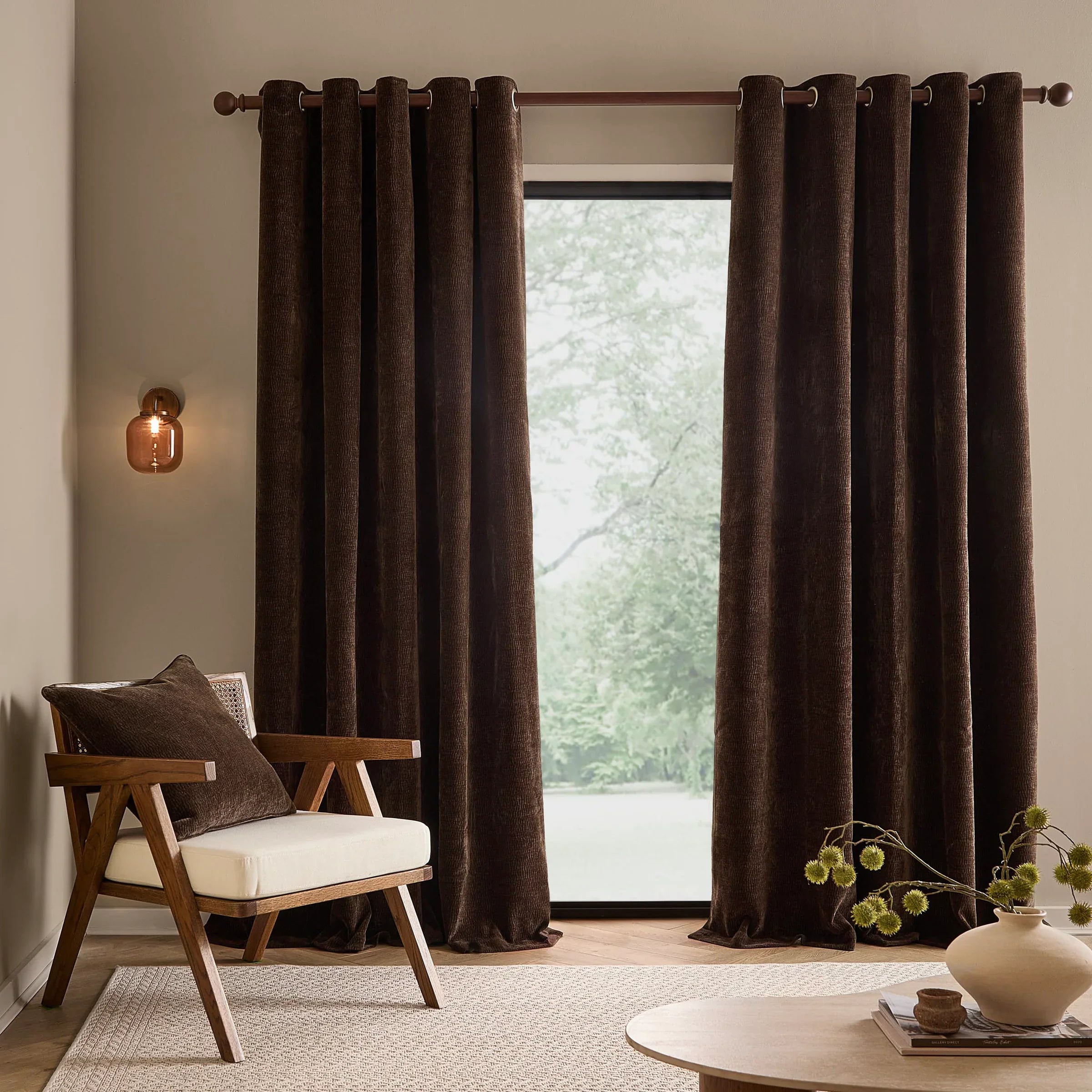 Yard (Riva Home) Curtains Espresso Brown / W 168cm x H 183cm (66" x 72") / Grommet/eyelet HEATH WASHED VELVET FULLY LINED CURTAINS by Yard