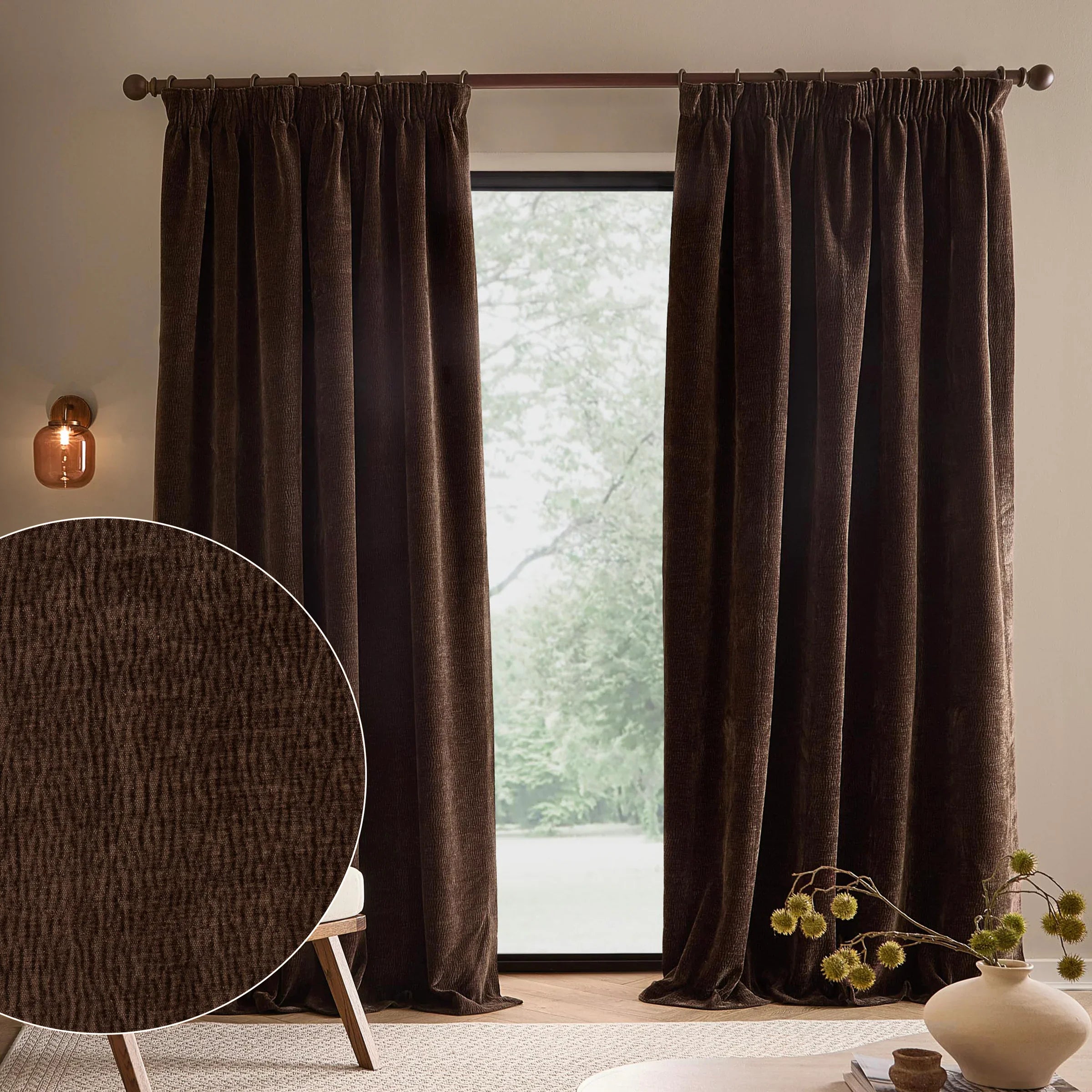 Yard (Riva Home) Curtains Espresso Brown / W 168cm x H 183cm (66" x 72") / Pencil pleat HEATH WASHED VELVET FULLY LINED CURTAINS by Yard