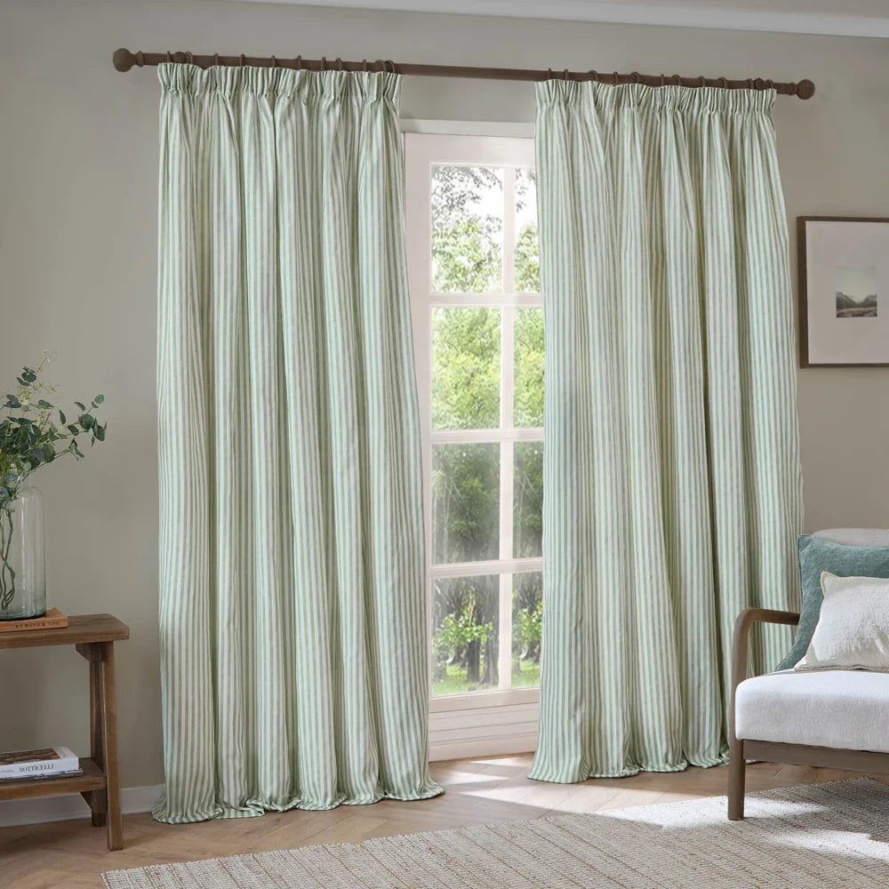 Yard (Riva Home) Curtains Eucalyptus / 66in x 72in (168cm x 183cm) / Fully Lined HEBDEN STRIPED 100% COTTON CURTAINS Pencil Pleat by Yard