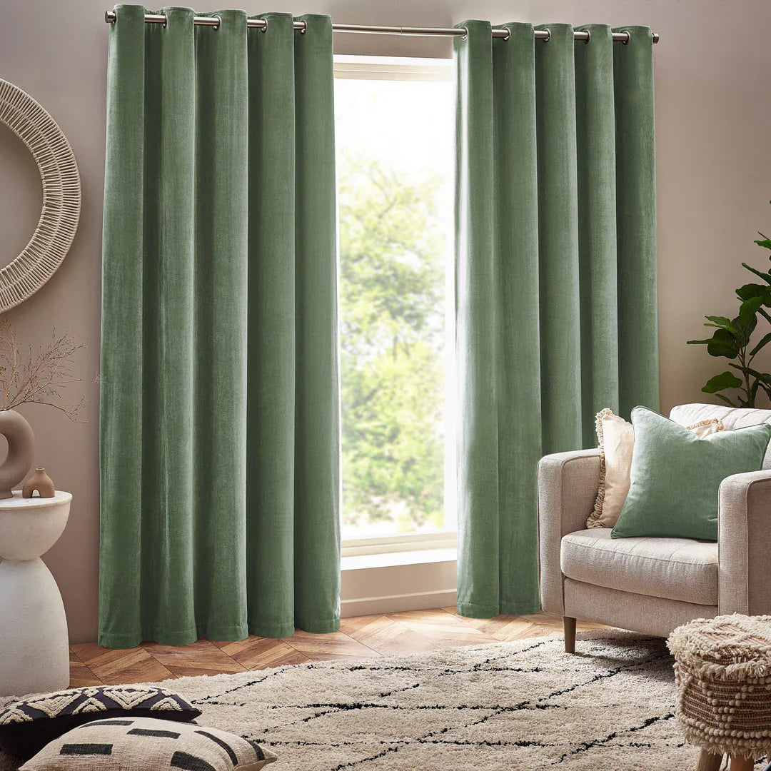 Yard (Riva Home) Curtains Eucalyptus / Blackout Lined / W 168cm x H 183cm (66" x 72") HEAVY CHENILLE EYELET CURTAINS by Yard
