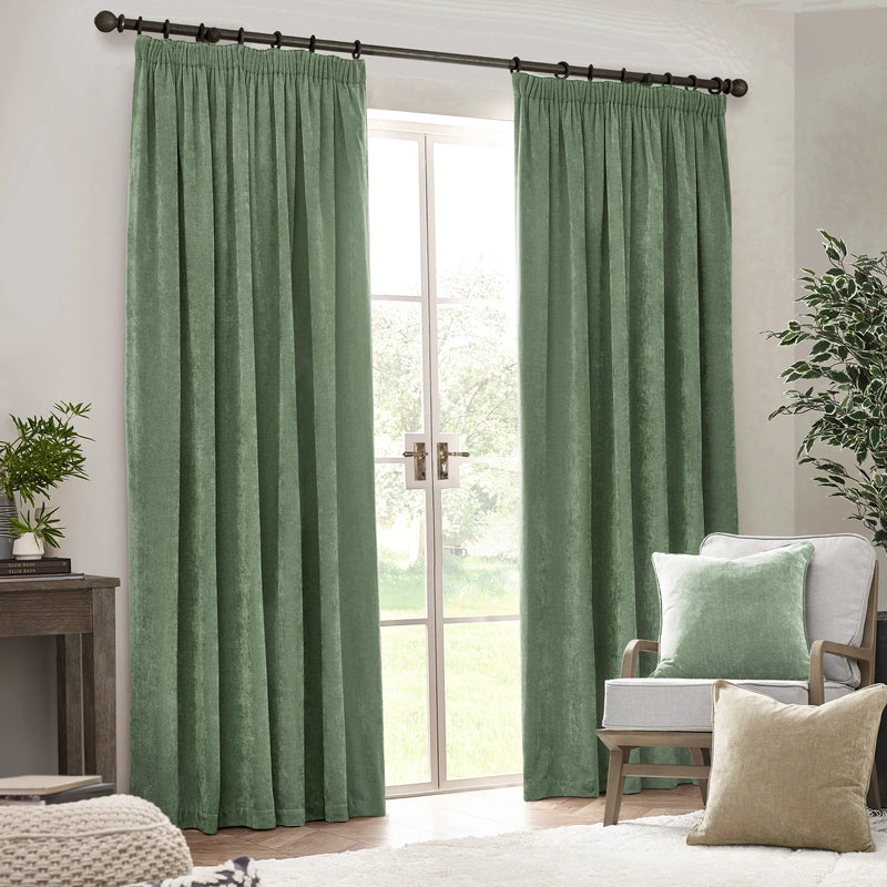 HEAVY CHENILLE VELVET ROOM DARKENING & BLACKOUT PENCIL PLEAT CURTAINS by Yard