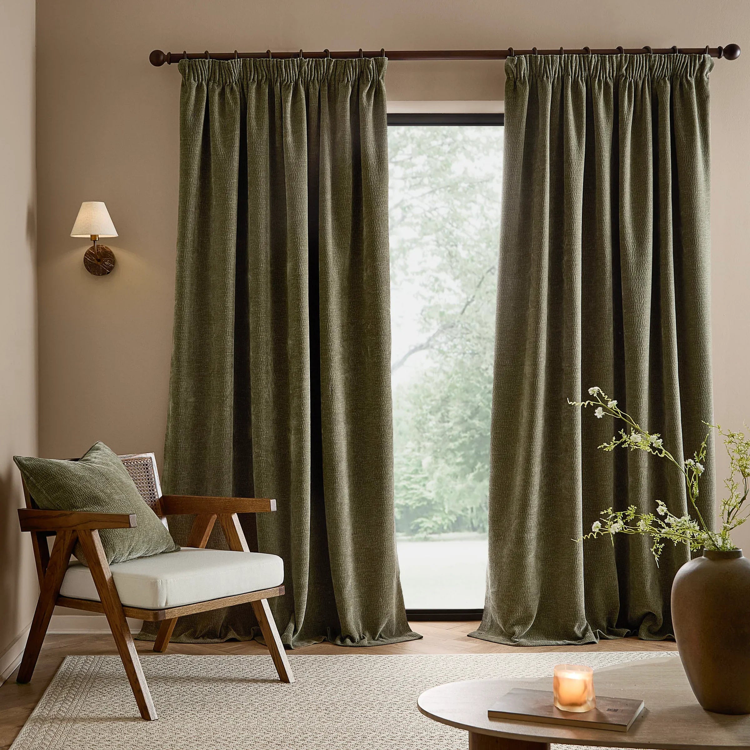 Yard (Riva Home) Curtains Eucalyptus / W 168cm x H 183cm (66" x 72") / Pencil pleat HEATH WASHED VELVET FULLY LINED CURTAINS by Yard