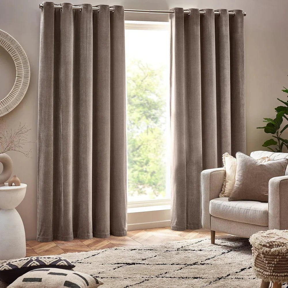 Yard (Riva Home) Curtains Greige / 90in x 72in (229cm x 183cm) Heavy Chenille Room Darkening Eyelet Curtains by Yard (8 colours to choose from)