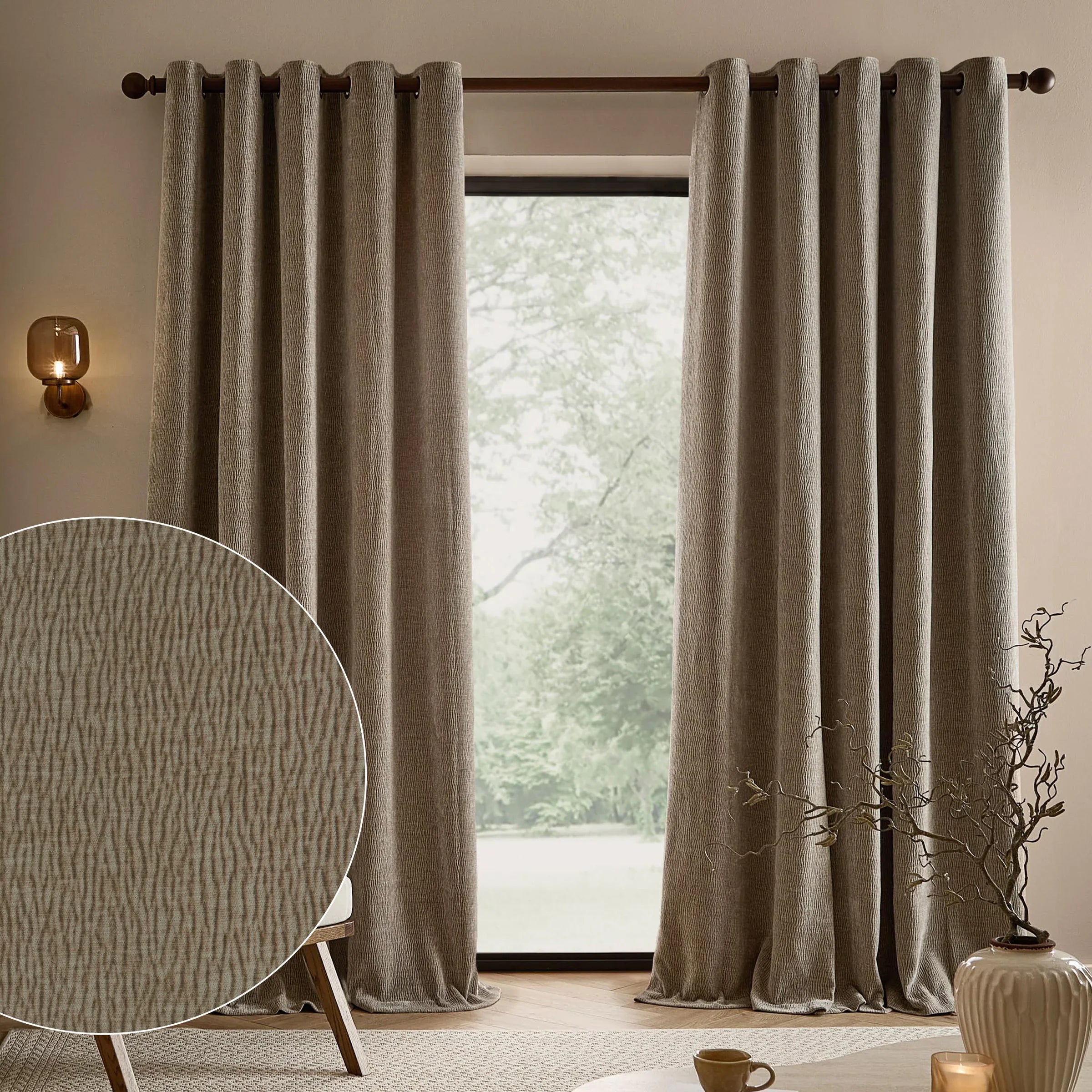 Yard (Riva Home) Curtains Greige / W 168cm x H 183cm (66" x 72") / Grommet/eyelet HEATH WASHED VELVET FULLY LINED CURTAINS by Yard