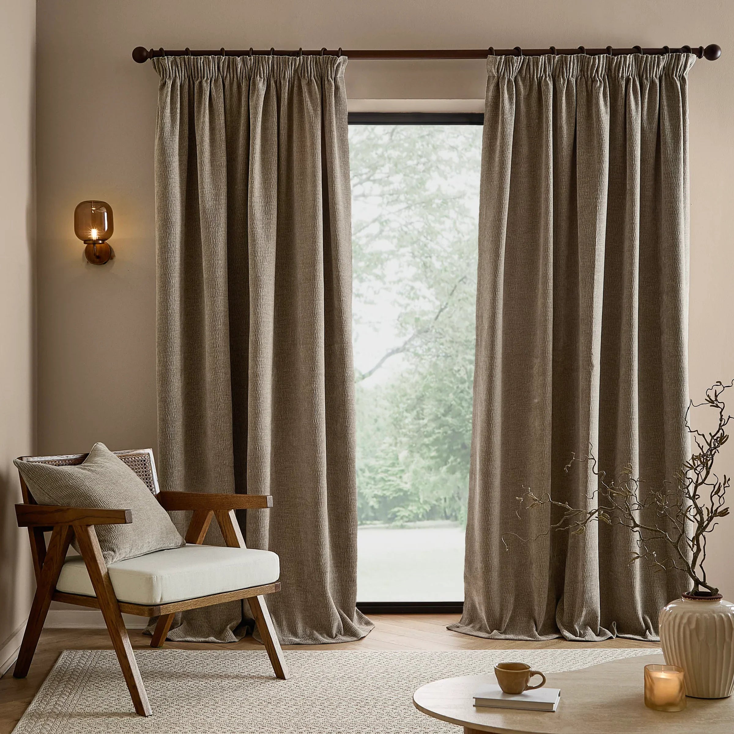 Yard (Riva Home) Curtains Greige / W 168cm x H 183cm (66" x 72") / Pencil pleat HEATH WASHED VELVET FULLY LINED CURTAINS by Yard