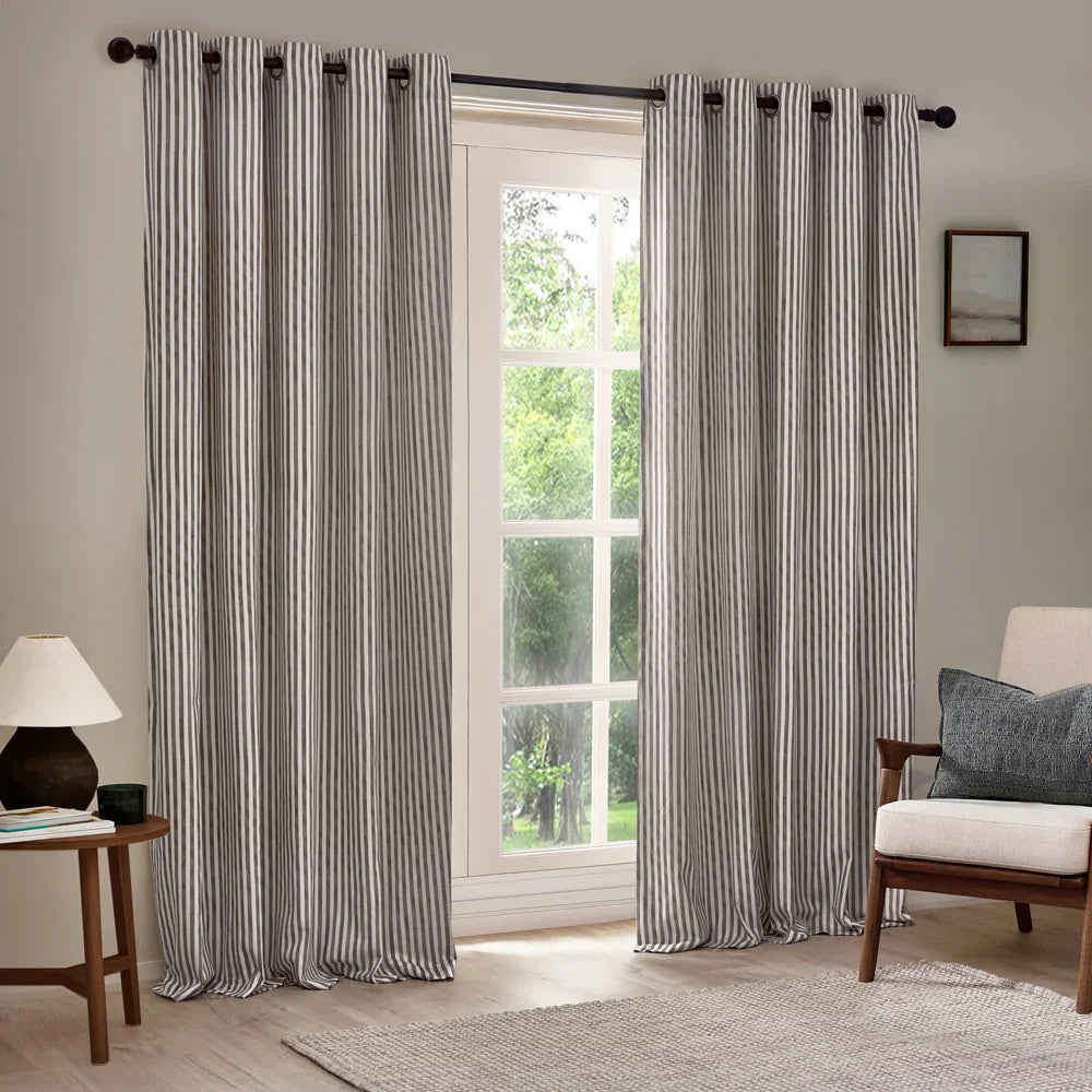 Yard (Riva Home) Curtains Grey 05 / 66in x 72in (168cm x 183cm) / Fully Lined HEBDEN STRIPED 100% COTTON CURTAINS Eyelet by Furn