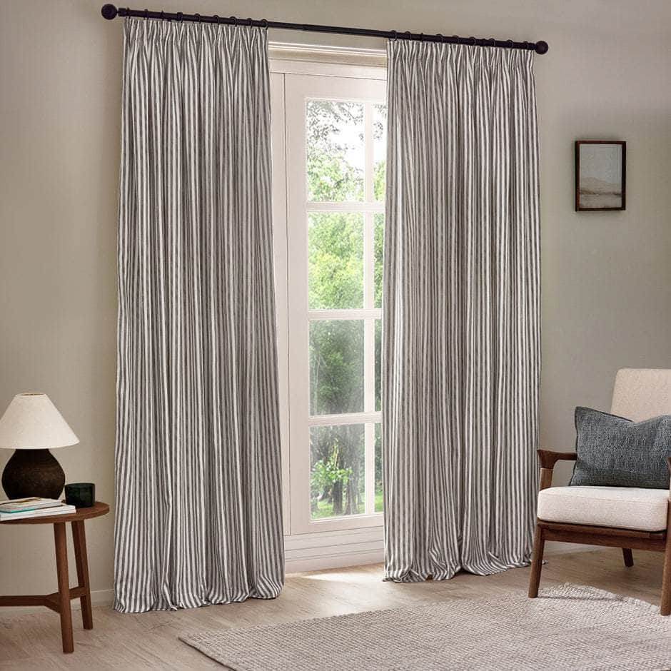 Yard (Riva Home) Curtains Grey 05 / 66in x 72in (168cm x 183cm) / Fully Lined HEBDEN STRIPED 100% COTTON CURTAINS Pencil Pleat by Yard