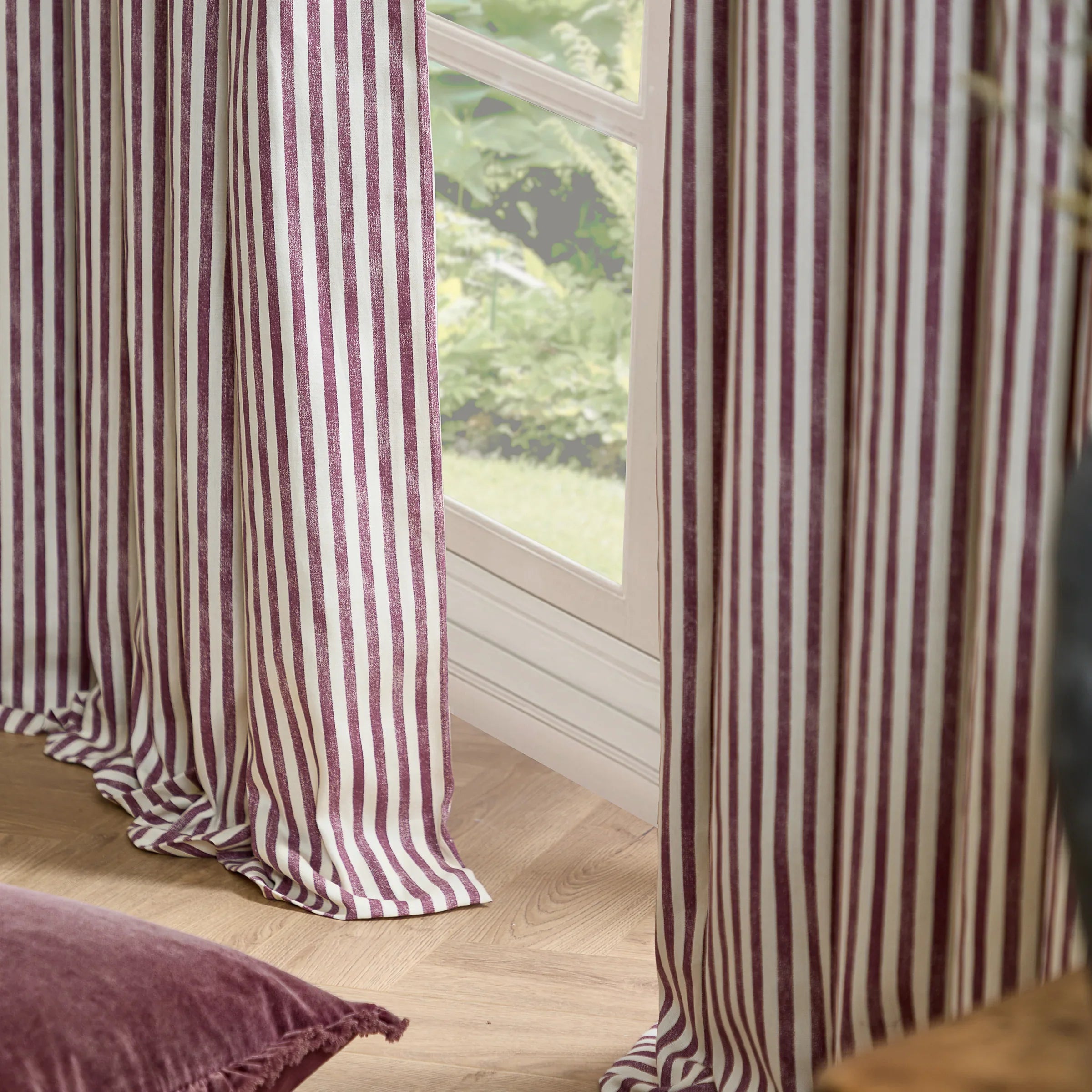 Yard (Riva Home) Curtains HEBDEN STRIPED 100% COTTON LINED CURTAINS BEETROOT by Yard