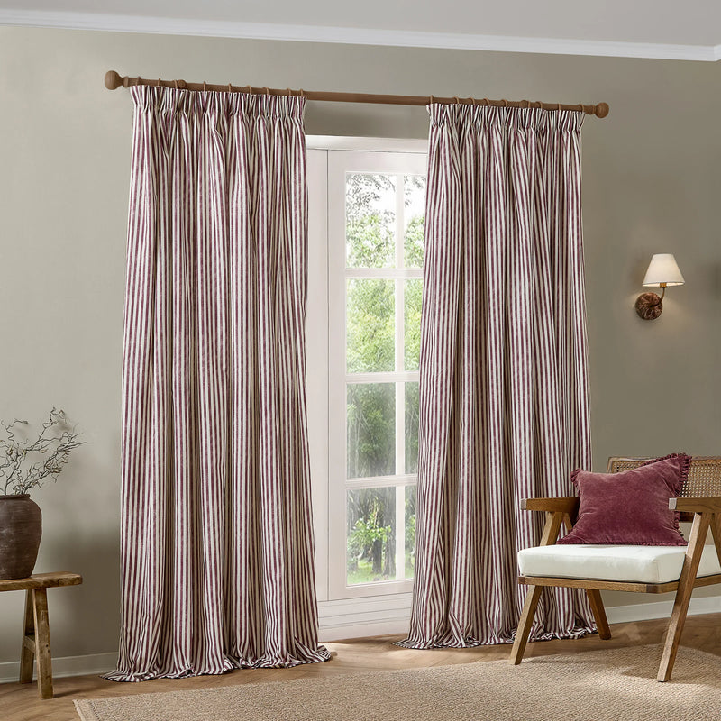 HEBDEN STRIPED 100% COTTON LINED CURTAINS BEETROOT by Yard