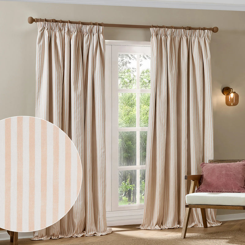 HEBDEN STRIPED 100% COTTON LINED CURTAINS BLUSH by Yard
