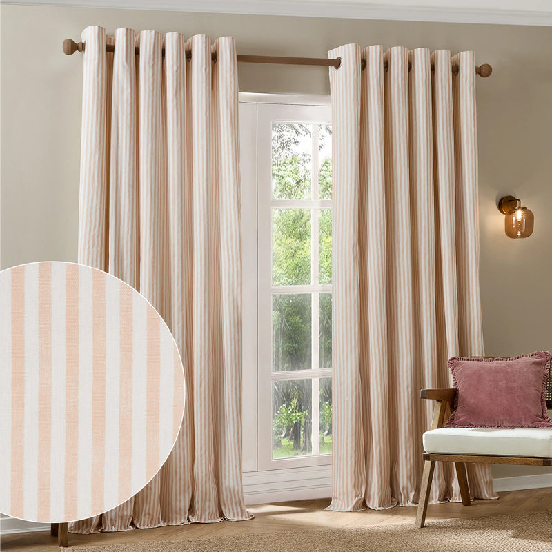 HEBDEN STRIPED 100% COTTON LINED CURTAINS BLUSH by Yard