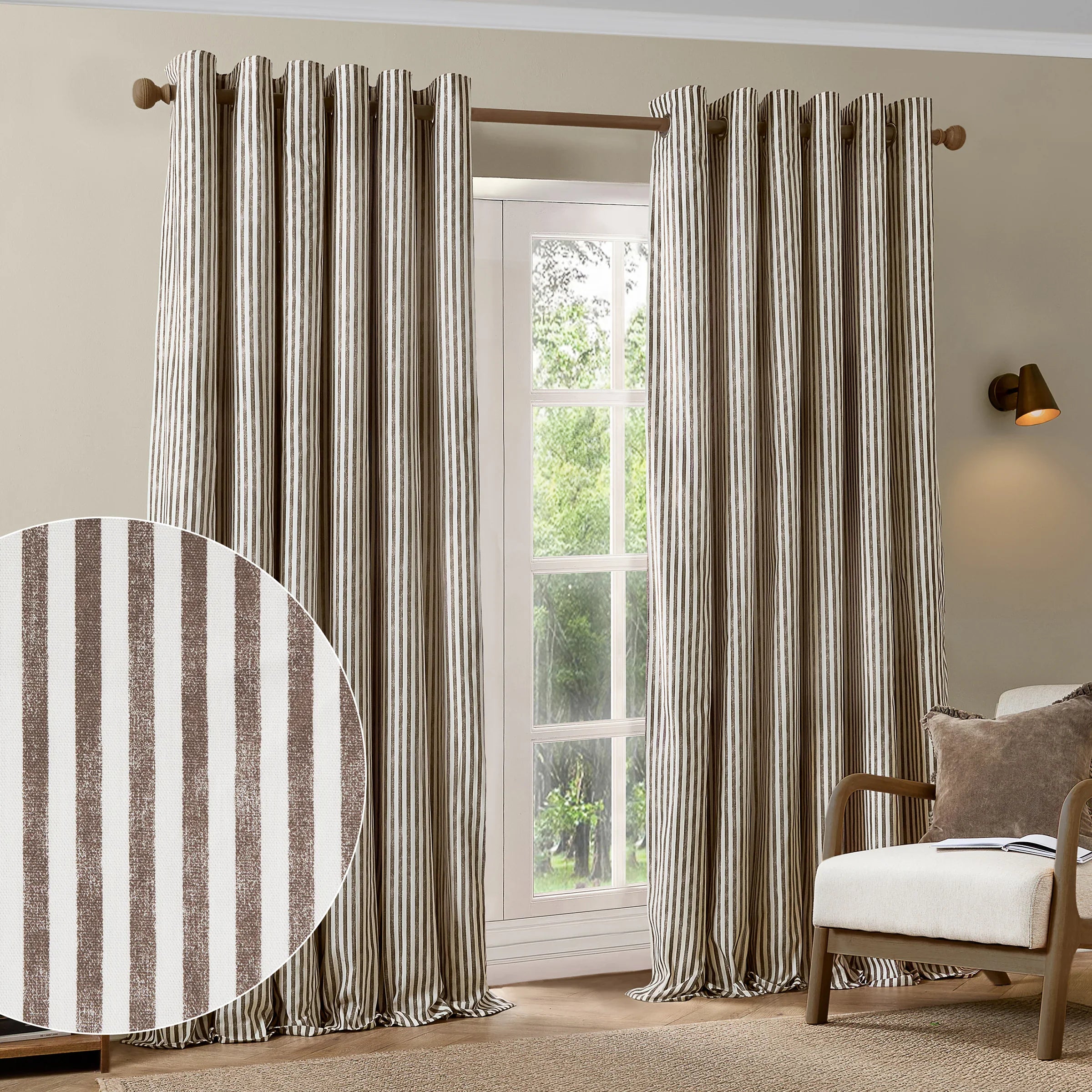 Yard (Riva Home) Curtains HEBDEN STRIPED 100% COTTON LINED CURTAINS CHOCOLATE by Yard