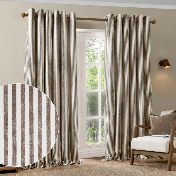 HEBDEN STRIPED 100% COTTON LINED CURTAINS CHOCOLATE by Yard