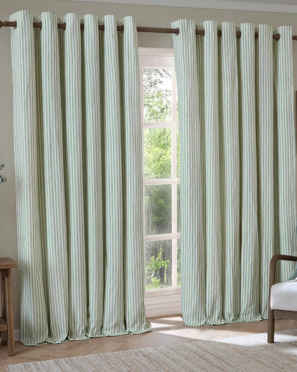 HEBDEN STRIPED 100% COTTON LINED CURTAINS EUCALYPTUS by Yard