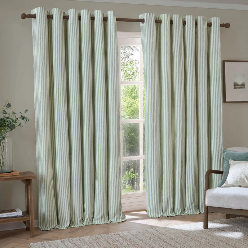 HEBDEN STRIPED 100% COTTON LINED CURTAINS EUCALYPTUS by Yard
