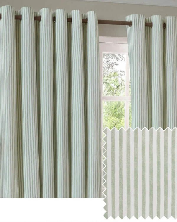 HEBDEN STRIPED 100% COTTON LINED CURTAINS EUCALYPTUS by Yard