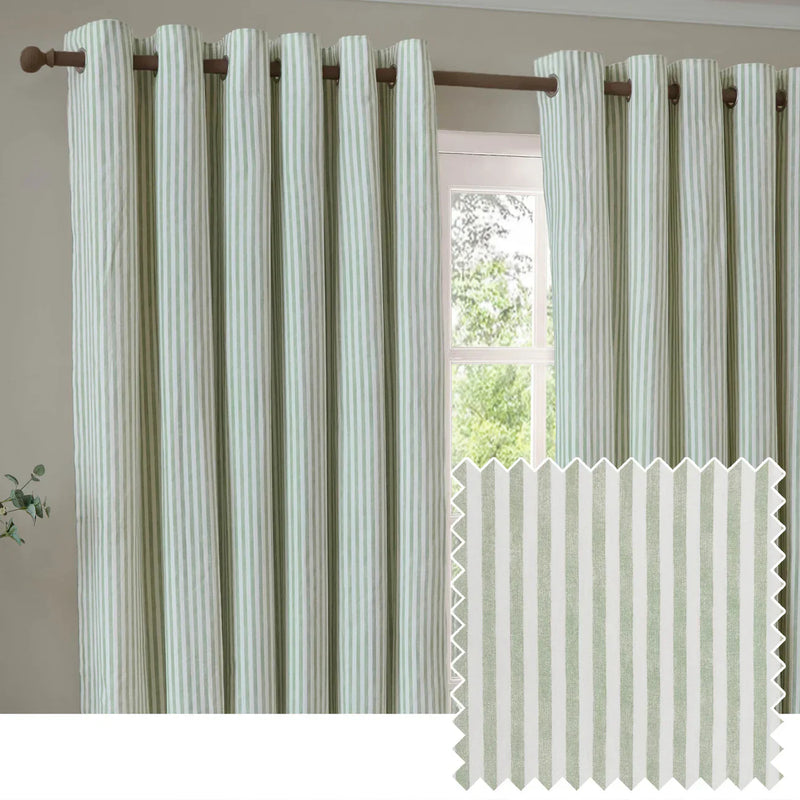 HEBDEN STRIPED 100% COTTON LINED CURTAINS EUCALYPTUS by Yard