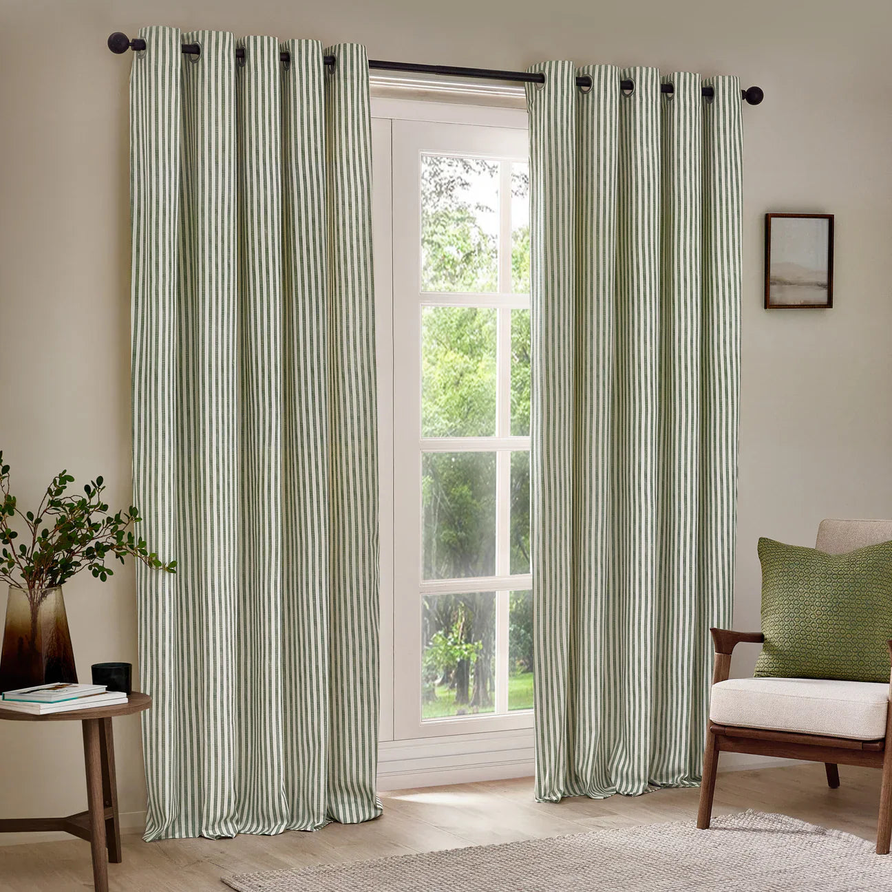 Yard (Riva Home) Curtains HEBDEN STRIPED 100% COTTON LINED CURTAINS FOREST GREEN by Yard