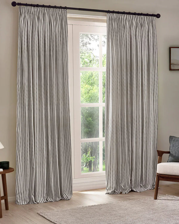 HEBDEN STRIPED 100% COTTON LINED CURTAINS GREY by Yard