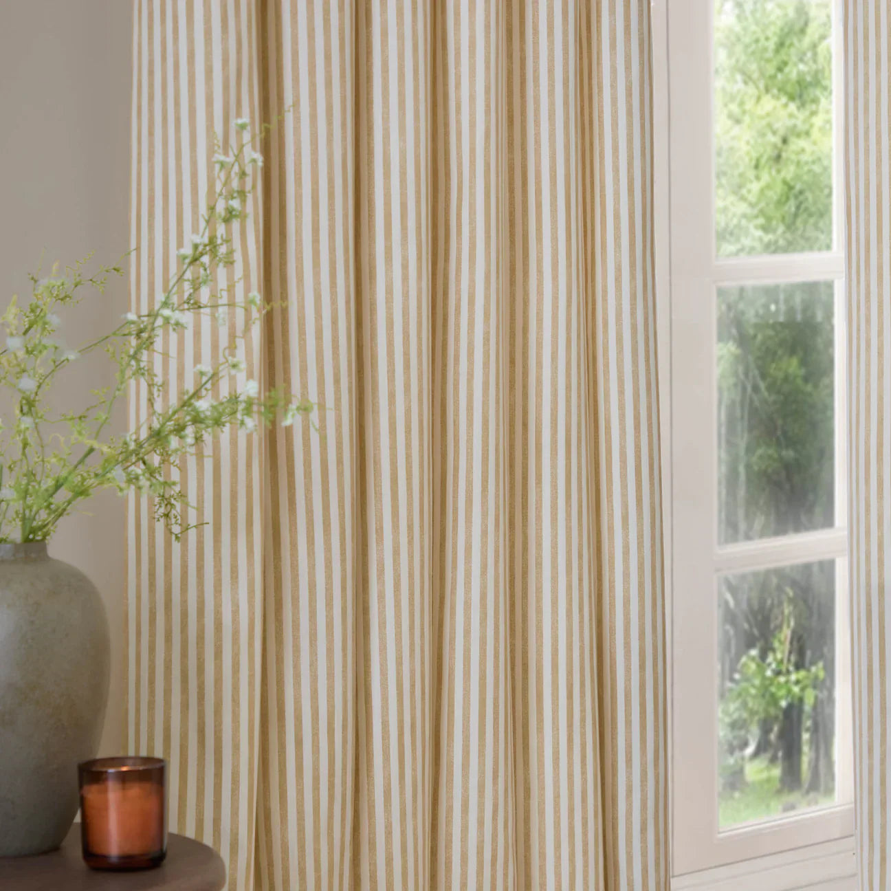Yard (Riva Home) Curtains HEBDEN STRIPED 100% COTTON LINED CURTAINS HONEY YELLOW by Yard