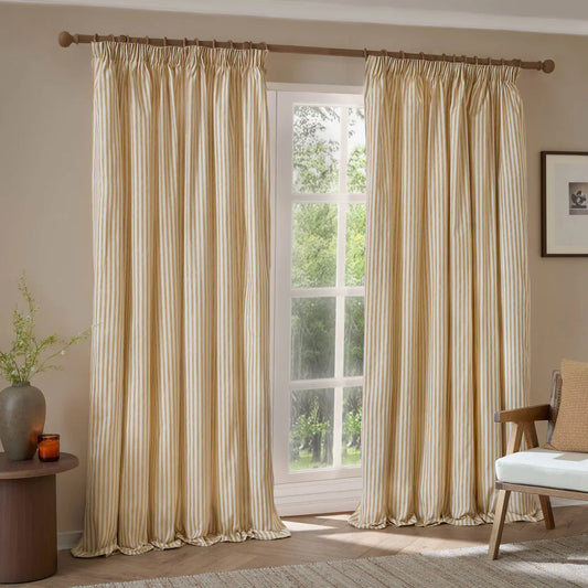 Yard (Riva Home) Curtains HEBDEN STRIPED 100% COTTON LINED CURTAINS HONEY YELLOW by Yard