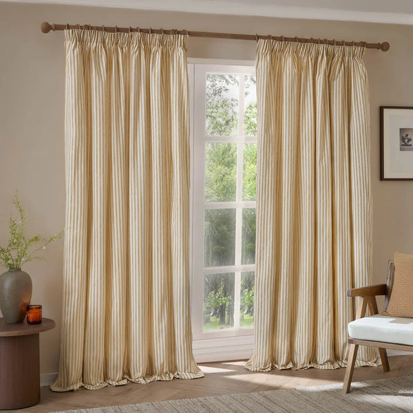 HEBDEN STRIPED 100% COTTON LINED CURTAINS HONEY YELLOW by Yard