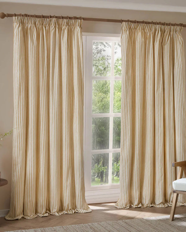 HEBDEN STRIPED 100% COTTON LINED CURTAINS HONEY YELLOW by Yard