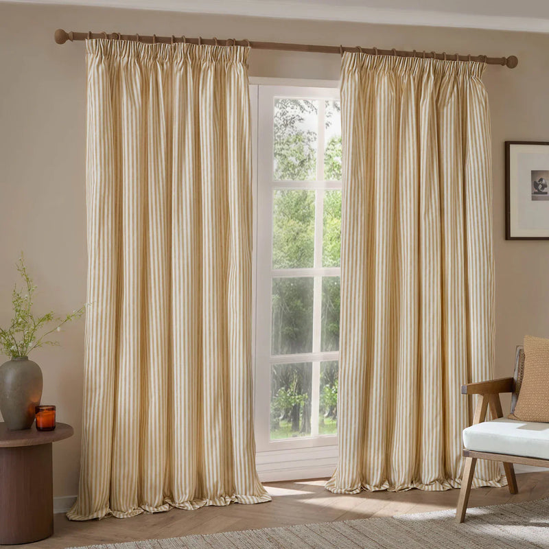 HEBDEN STRIPED 100% COTTON LINED CURTAINS HONEY YELLOW by Yard