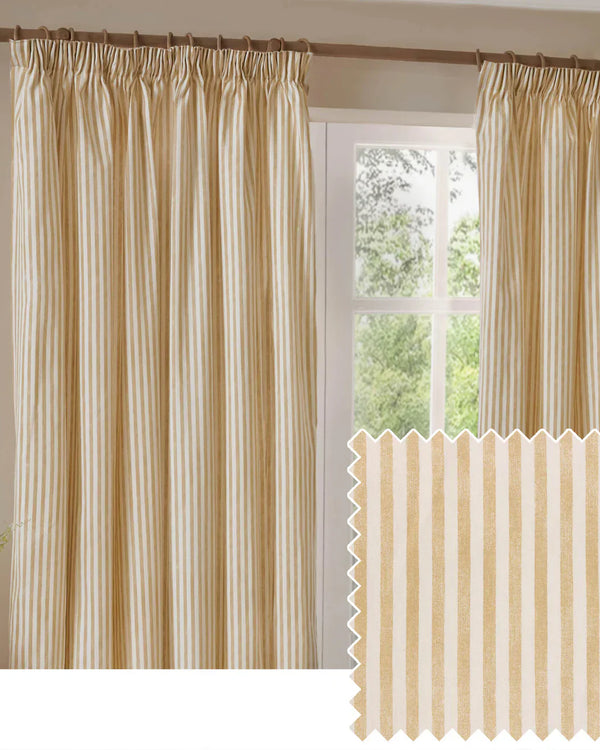 HEBDEN STRIPED 100% COTTON LINED CURTAINS HONEY YELLOW by Yard