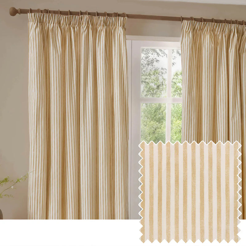 HEBDEN STRIPED 100% COTTON LINED CURTAINS HONEY YELLOW by Yard