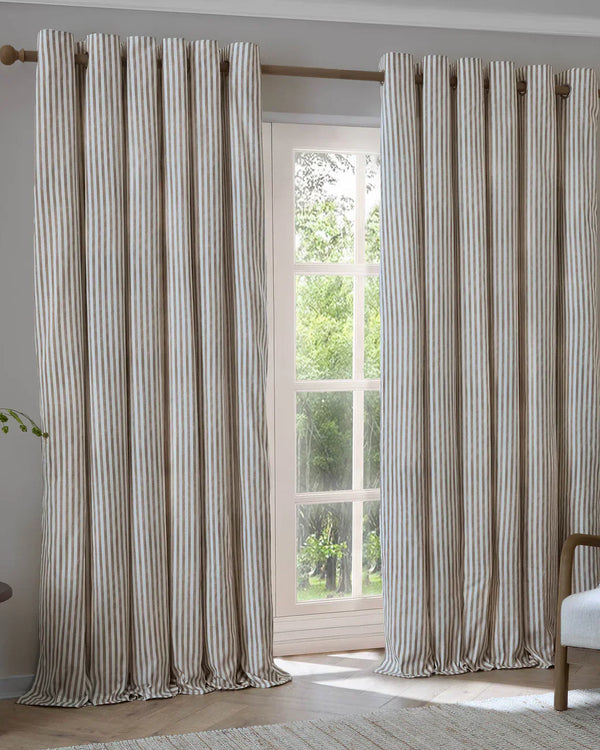 HEBDEN STRIPED 100% COTTON LINED CURTAINS MOLE by Yard