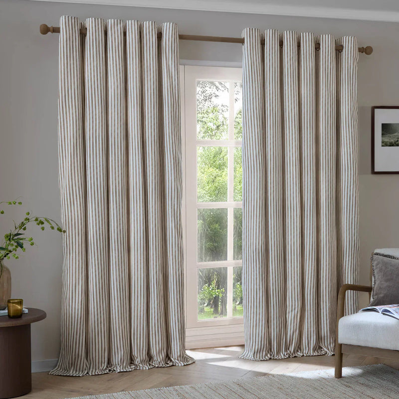 HEBDEN STRIPED 100% COTTON LINED CURTAINS MOLE by Yard